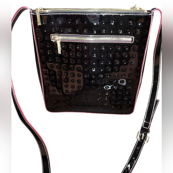 ARCADIA LUXURY BLACK PATENT LEATHER EMBOSSED SHOULDER/CROSSBODY EUC - Picture 1 of 4